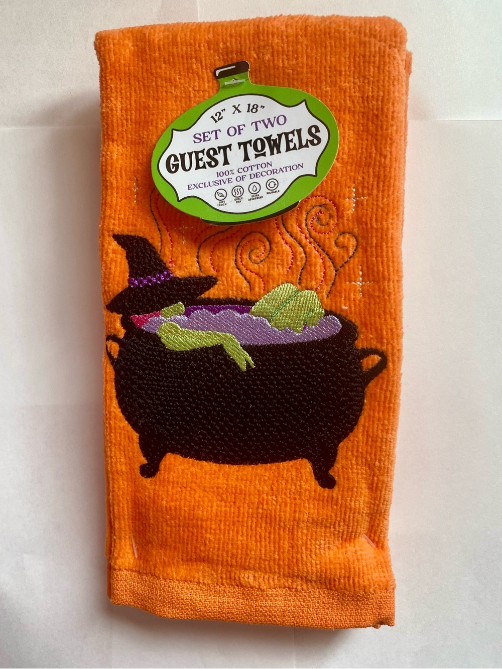 Guest Towels ~ Halloween 2 hand towels Witch bathing in a cauldron embroidered